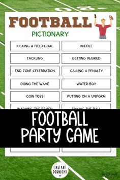 Football Pictionary Party Game Fantasy Football Party, Pictionary Words, Blindfold Games, Charades Game, Coin Toss, Football Parties, Sunday Football