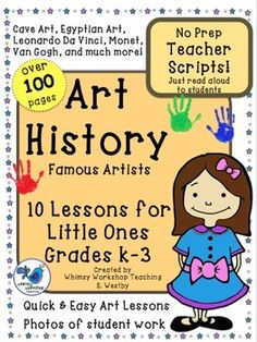 an art history lesson for children with handprints on the front and back cover