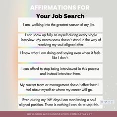 a poster with the words affirmmations for your job search