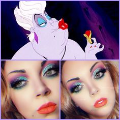 Ursula Cosplay Makeup, Simple Ursula Makeup, Ursula Makeup Easy, Easy Ursula Makeup, Ursula Inspired Makeup, Ursula Makeup Halloween, Ursula Hair, Ursula Makeup Tutorial, Ursula Makeup Look