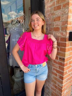 The Hadley Bubble Gum Top is a beautiful bubble gum pink! The top features a square neckline with flowey sleeves and flowers cut out on them. This top would be adorable paired with a good pair of jean shorts or jeans. In addition, the top fits very loose and comfortably, which is always a win! The material is made from 100% cotton. Dress it up or dress it down, either way, this top is a great summer choice! Sizes: Small:4-10 Medium:10-12 Large:12-14 Bubble Gum Pink, Plus Dresses, Bubblegum Pink, Square Necklines, Jumper Dress, Baby Romper, Bubble Gum, Cotton Dress, Square Neckline