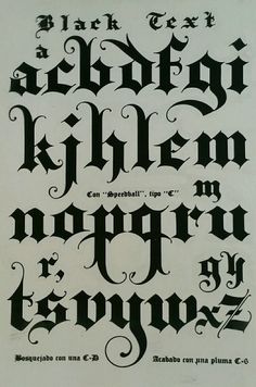 the upper and lower letters are in black ink, which is used to create an ornate font