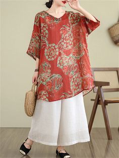 Description Product ID: TP2051849 Material: Linen, Cotton Pattern: Print Closure: Pullover Sleeve: Half Sleeve Season: Summer Style: Fashion, Elegant, Retro Occasion: Shopping, Travel, Park Package included 1 * Shirt Size Chart (Asian Size) Please allow 1-3 cm measured error. Size Length Chest Sleeve Length M 86cm | 33.9 in 114cm | 44.9 in 42cm | 16.5 in L 87cm | 34.3 in 116cm | 45.7 in 43cm | 16.9 in XL 88cm | 34.6 in 120cm | 47.2 in 44cm | 17.3 in XXL 89cm | 35.0 in 124cm | 48.8 in 45cm | 17.7 V Neck Shirt, Fashion Elegant, Shopping Travel, Neck Shirt, Half Sleeve, Flower Print, 16 9, Summer Style, Half Sleeves