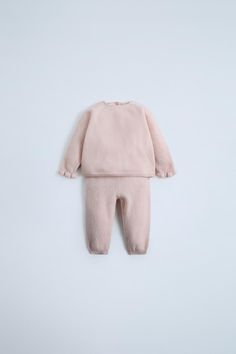 2 IN 1 100% CASHMERE SWEATER JACKET AND PANTS MATCHING SET - Light pink | ZARA United States Solid Color Ruffle Long Sleeve Sets, Long Sleeve Solid Color Ruffled Set, Long Sleeve Ruffled Sets, Elegant Winter Loungewear Sets, Zara Long Sleeve Loungewear Sets, Kids Studio, Trench Coat Dress, Waistband Pants, Elastic Waistband Pants