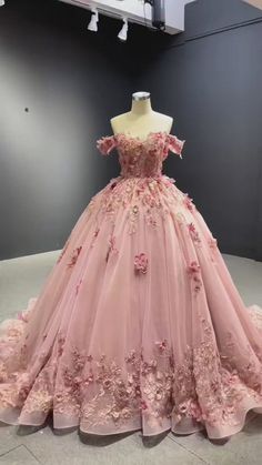 Pink 3D Flower Sweet 15 Dress Off the Shoulder Ball Gown Quince Dress – Viniodress Flower Quince Dress, Flower Quince, Debut Gowns, Debut Dresses, Flower Gown, Sweet 15 Dresses, Pink Flower Dress