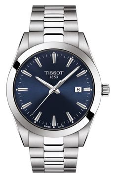 Free shipping and returns on Tissot T-Classic Gentleman Bracelet Watch, 40mm at Nordstrom.com. Boasting impeccable craftsmanship and everyday sophistication, this watch features an accurate Swiss movement and a cleanly styled sunray dial. Tissot Gentleman, Tissot Mens Watch, Gentleman Watch, Swiss Watch Brands, Tissot Watches, Helzberg Diamonds, Rolex Oyster Perpetual, Luxury Watches For Men, Stainless Steel Band