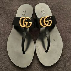 Gucci Double G Sandals Gucci Sandals With Branded Heel Counter For Beach, Gucci Black Sandals With Single Toe Strap, Gucci Flat Sandals With Leather Sole, Gucci Sandals For The Beach, Gucci Sandals With Leather Sole For Summer, Shoes Gucci, Gucci Shoes, Women's Shoes Sandals, Limited Time