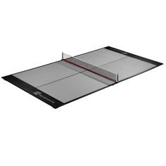 a ping pong table top with the net attached to it and two paddles on one side