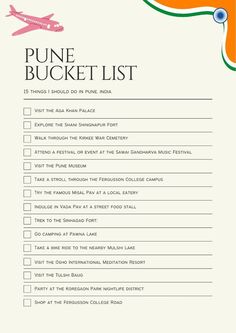 the pune bucket list is shown in orange and white