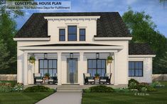 this is an artist's rendering of a two - story house with porches