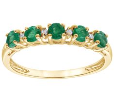 an emerald and diamond five stone ring in yellow gold plated sterling or 18k