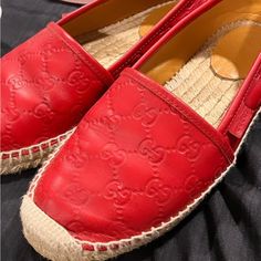 Red Leather Gucci Espadrilles Gucci Leather Beach Espadrilles, Gucci Leather Espadrilles For Beach, Red Leather Espadrilles, Designer Gucci Espadrilles For The Beach, Red Leather Casual Espadrilles, Gucci Espadrilles With Round Toe And Branded Insole, Designer Gucci Espadrilles With Round Toe, Gucci Designer Espadrilles With Round Toe, Gucci Leather Espadrilles For Summer