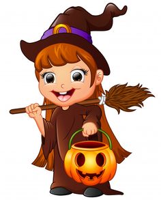 Desenho de bruxinha pequena segurando a vassoura e abóbora Vetor Premium | Free Vector #Freepik #vector #freepessoas #freedia-das-bruxas #freemenina #freecarater Witch Cartoon, Halloween Kids Costumes Girls, Halloween Symbols, Happy Halloween Witches, Girl Vector, Pumpkin Vector, Halloween Frames, Flying Witch