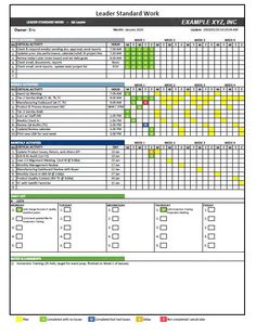 a spreadsheet for the leader standard work form is shown in this image, it shows