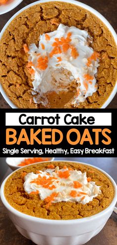 carrot cake baked oats in a white bowl