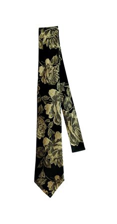 "Self-tie Necktie - Black with Gold Floral Roses - Cotton Neck Tie - Adult Men's and Boys Sizing - 208.860.0879 - Handcrafted in the USA by Holiday Bow Ties, LLC - The \"Albert\" Designer: Handcrafted in the USA by Holiday Bow Ties, LLC Style: Handmade Traditional Four in Hand Necktie Fabric: 100% Premium Satin Jacquard Sizes Available: Adult Men's 14 and Up and Boys 8 to 12 Shape: Traditional Colors: Black with Gold Pattern: Elegant Floral Rose Design Care: To preserve this tie, please gently s Elegant Patterned Tie With Floral Print, Elegant Floral Print Accessories For Black Tie, Gold Roses, Holiday Bows, Gold Pattern, Cross Charms, Tie Accessories, Elegant Floral, Gold Floral