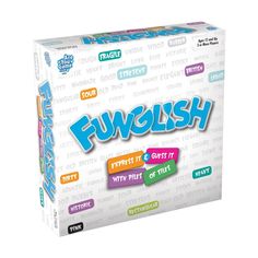 a box of flugelish with words on the front and bottom, sitting on a white surface