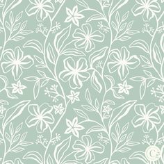 a green and white floral wallpaper pattern