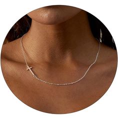 Size --The Width Of The Pendant Is Approx. 9.5mm And Height Is 25.8mm, The Necklace Chain Measures 16.5"+2" Extender Chain. It's Elegant & Simple And Will Be Your Everyday, Go To Necklace. Material -- This Perfectly Delicate Asymmetrically Sideways Cross Necklace Is Made Of Hypoallergenic Material And S925 Plated Making This A Great Choice For Those With Very Sensitive Skin.Never Tarnish And Break Durability -- We Didn’t Compromise On Quality For Looks. This Cute Necklace Is Made To Last. It’s S Silver Sterling Silver Cross Necklace, Silver Minimalist Cross Necklace With Clavicle Chain, Silver Cross Pendant Charm Necklaces, Elegant Silver Cross Necklace For Everyday, Elegant Everyday Silver Cross Necklace, Sideways Cross Necklace, Cross Necklace Sideways, Cute Necklace, Necklace Chain