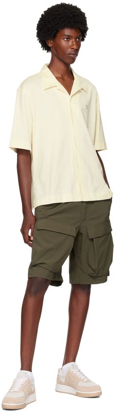 Cotton jersey shirt. · Open spread collar · Button closure · Logo embroidered at chest Supplier color: Ivory Mens Drawstring Shorts, Cargo Shorts Men, Embroidered Shorts, Bowling Shirts, Low Sneakers, Jersey Shirt, Drawstring Shorts, Logo Embroidered, Bowling