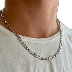 Silver Figaro Chain Necklace, Silver Figaro Chain, Mens Silver Jewelry, Silver Chain For Men, Figaro Chain Necklace, Chunky Chain Necklaces, Mens Silver Necklace, Figaro Chains, Figaro Chain