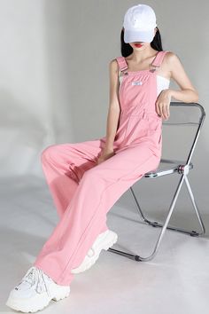 Loose Wide Leg Pink Denim Jumpsuits – Tomscloth Solid Cotton Denim Jumpsuit For Summer, Summer Cotton Denim Jumpsuit, Solid Cotton Overalls, Casual Solid Denim Jumpsuit For Spring, Spring Solid Color Overalls, Casual Non-stretch Cotton Overalls, Casual Sleeveless Solid Denim Jumpsuit, High Waist Overalls For Spring, Spring Cotton Denim Jumpsuit