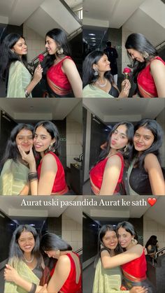 two beautiful women hugging each other in front of a mirror with the words aurat usi pasandada aurat health