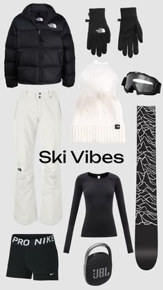 ski clothes and accessories are displayed in this image