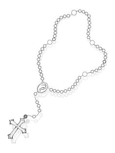 a rosary with a cross on it is shown in this black and white drawing,