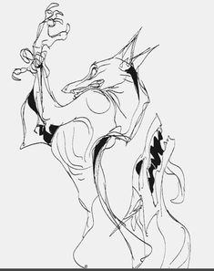 a black and white drawing of an animal with long horns on it's back