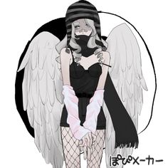 an anime character with white wings and black clothes