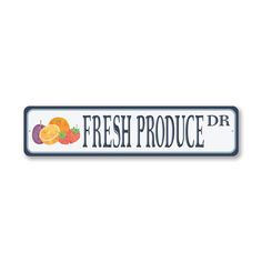 the fresh produce logo is shown in white and blue, with oranges on it