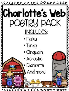 the charlotte's web poetry pack includes ten words, two pictures and one poem