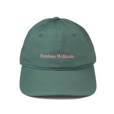 Lightweight dad hat perfect for an active lifestyle outdoors. Color: Sage Green / Rose Lettering Low profile six-panel cap, curved peak Adjustable fastener with metal clasp, tonal under-peak lining 100% cotton One size fits all Trendy Dad Hat With Curved Bill For Outdoor, Green Curved Brim Dad Hat For Outdoor, Outdoor Dad Hat With Curved Visor, Sporty Outdoor Dad Hat With Curved Visor, Trendy Outdoor Dad Hat With Curved Visor, Trendy Dad Hat With Curved Visor For Outdoor, Trendy Curved Brim Baseball Cap For Outdoor Activities, Green Sports Dad Hat With Curved Bill, Trendy Baseball Cap With Curved Brim For Outdoor Activities