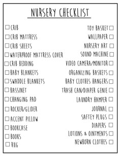 a printable nursery checklist is shown in black and white