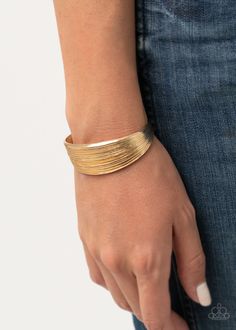 Off The Cuff Couture Bracelets-Lovelee's Treasures-beveled linear texture,bracelets,gold,jewelry,sleek gold cuff Squirrel Jewelry, Rose Gold Beads, Brass Cuff, Gold Bracelet Cuff, Gold Cuffs, Bangle Designs, Paparazzi Accessories, Rock Stars, Blue Gems