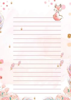 a pink and gold floral border with an empty notepad in the middle, surrounded by flowers