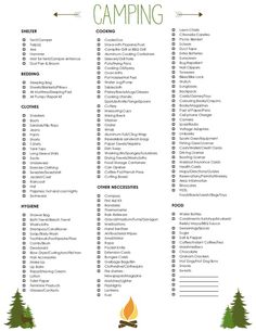 the camping checklist is shown in green and white