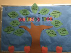 a bulletin board with an apple tree on it