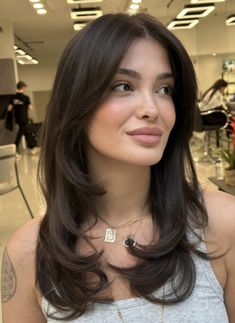 Platinový Blond, Brown Layered Hair, Brunette Hair Cuts, Face Framing Hair, Brown Hair Inspo, Hair Inspiration Long, Layered Haircuts For Medium Hair, Haircut Inspo, Bangs With Medium Hair