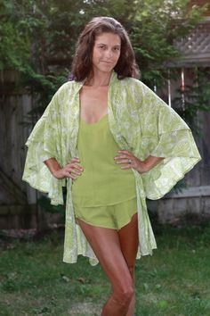 Kristen-D-Sleep-Set-1 Casual Green Cotton Patterns, Bohemian Summer Cotton Patterns, Bohemian Cotton Patterns For Summer, White Bohemian Summer Patterns, Bohemian Cotton Patterns, Bohemian Summer Patterns In White, Bohemian White Patterns For Summer, Fitted Green Kimono For Summer, Casual Fitted Patterns For Spring