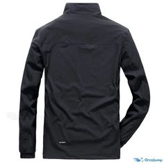 OrcaJump - Water-Resistant Autumn Jacket: Stylish Black Casual Jacket with Windproof Design Weatherproof Long Sleeve Windbreaker For Hiking, Black Weatherproof Long Sleeve Windbreaker, Black Long Sleeve Weatherproof Windbreaker, Weatherproof Long Sleeve Windbreaker For Outdoor Work, Durable Black Hooded Outerwear, Waterproof Long Sleeve Track Jacket For Hiking, Windproof Track Jacket For Outdoor, Outdoor Windproof Track Jacket, Windproof Long Sleeve Windbreaker For Hiking