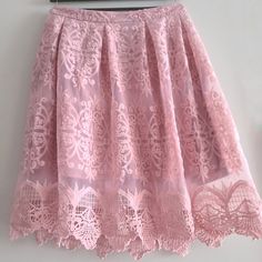 This Gorgeous Skirt Is Perfect For All Events. Will Fit L-Xl Waist Size! Waist: 34 " Length: 26" Lace Fancy, Fancy Skirts, Current Styles, Women Skirts Midi, Pink Lace, Waist Size, Charlotte Russe, Midi Skirt, Womens Skirt