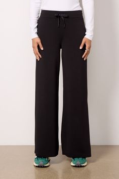 Light as air and luxuriously soft, these comfy-chic pants by Spanx feature a wide leg silhouette with an adjustable drawstring waist. The irresistibly smooth, drapey knit fabric makes them perfect for errands, lounging, and everywhere in between. | SPANX Women's AirEssentials Wide Leg Pants, Size Large, Black Chic Pants, Comfy Chic, Wide Leg Pant, Drawstring Waist, Leg Pants, Black Pants, Wide Leg Pants, Knit Fabric, Knitted Fabric