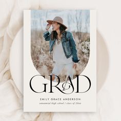 the front and back cover of grad magazine, featuring an image of a woman in white