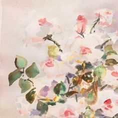 a watercolor painting of flowers in a vase