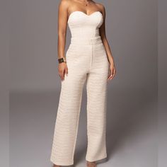 Pretty Thick Material Super Cute. There Is A Zipper In The Back Of The Top And A Hook And Zipper In The Front Of The Pants. Pants Size Are Small The Top Is A Medium Size. Chic Beige Evening Jumpsuits And Rompers, Elegant Beige Wide Leg Jumpsuits And Rompers, Elegant Beige Jumpsuits And Rompers For Night Out, Fitted Wide Leg Beige Pantsuit, Fitted High Waist Beige Pantsuit, Beige Fitted Wide Leg Jumpsuits And Rompers, Beige Fitted Wide-leg Jumpsuits And Rompers, Fitted Beige High-waisted Pantsuit, A Hook