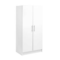 a tall white cabinet with two doors