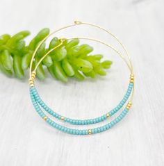 Turquoise Beads Hoop Earrings, Beaded Hoop Earrings, Dainty Bead Hoop Earrings, Dangle Gold Earrings,big Hoop Earrings, Gold Hoop - Etsy Gold Beaded Metal Hoop Earrings As Gift, Summer Hoop Jewelry With Dangling Beads, Everyday Small Hoop Jewelry With Dangling Beads, Everyday Beaded Hoop Jewelry, Turquoise Hoop Jewelry, Minimalist Hoop Jewelry With Tiny Beads, Minimalist Small Hoop Beaded Jewelry, Minimalist Beaded Hoop Jewelry, Adjustable Hoop Jewelry With Gold Beads