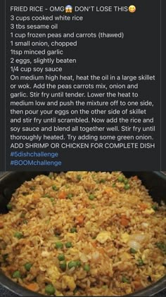 the recipe for fried rice in a skillet